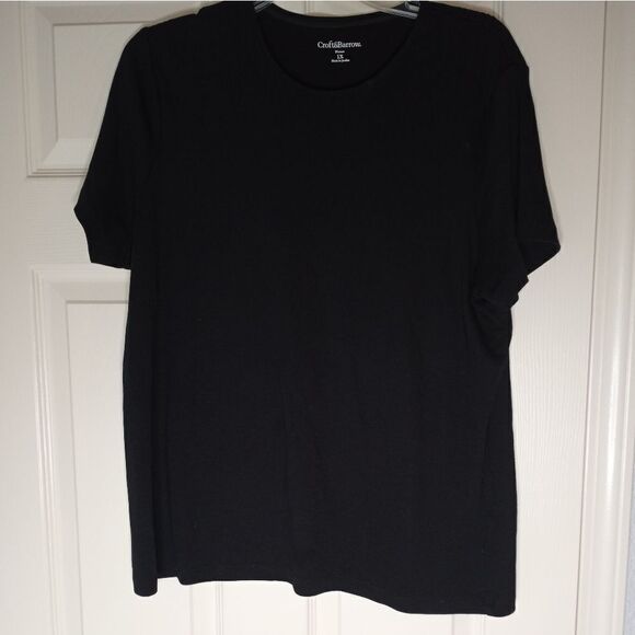 Croft Barrow Women’s 1X Blouse Classic Tee Short Sleeves Black 100% Cotton Soft. - Picture 1 of 7